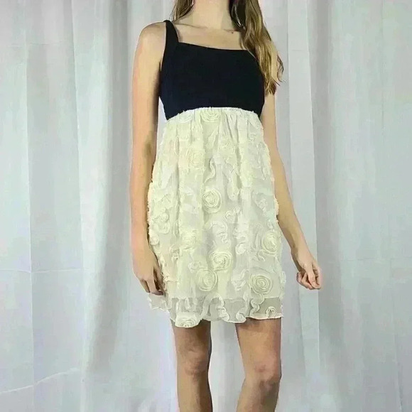 Enfocus Studio Dresses & Skirts - En Focus Rose Embroidered Black & White Sleeveless Mini Dress